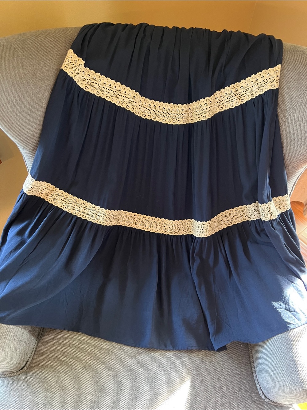 APRICOT Navy Maxi Dress with Cream Lace Trim - Picture 3 of 3